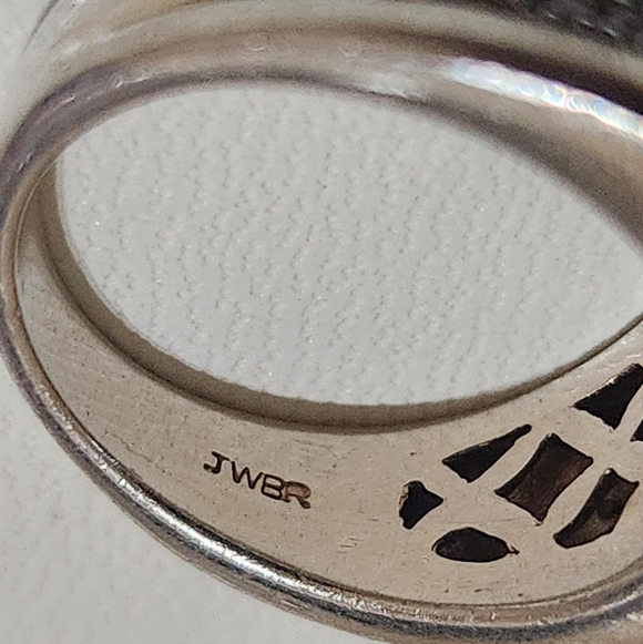 Vintage JWBR Sterling Silver & Natural Diamond Pavé Wide Band Ring - Picture 5 of 12